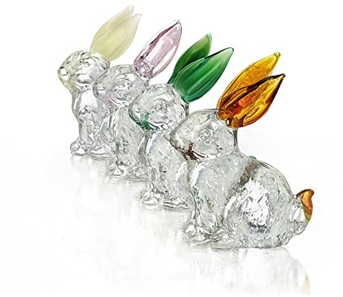 H&D HYALINE & DORA - Figuras de conejo de Pascua de cristal, estatua de conejo de Pascua, adorno de cristal para centro de mesa, decoración del hogar, paquete de 4