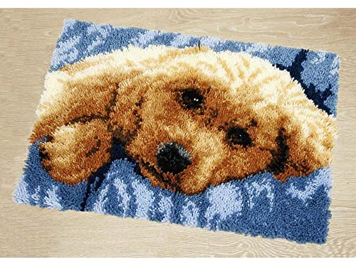 Latch Hook Rug Kits DIY Crochet Yarn Rugs with Color Preprinted Pattern Craft Tapestry Kits for Home Decor(20.5X14.9 Dog)