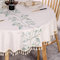 SUCHDECO Tischdecke Rund 140 cm Abwaschbar Leinen Baumwolle Beige Tischtuch Knitterfrei Staubdicht mit Grüne Gestickte Blätter, Quasten für Küche, Esszimmer, Esstisch, Couchtisch, Gartentisch