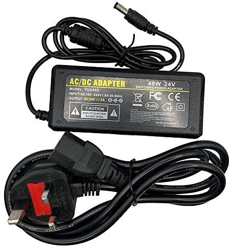 Multibao 24V 2A 48W Adjustable Power Supply Adapter,DC 24V Universal AC/DC Adapter, 100V-240V AC to DC Converter with 5.5x2.5mm with UK Plug Cord for LED Strip Light Laptop Speaker CCTV Camera