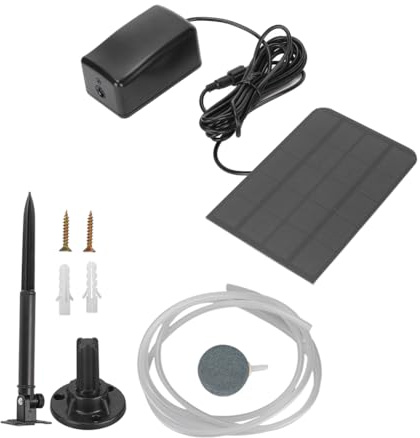 Joyzan Solar Powered Oxygen Pump, 2W Solar Oxygenator Air Pump for Ponds | 450mA 0.8L/min Pond Fountain Aerator Kit, with Manual Garden Pool Fish Tank Aquarium Outdoor Fishing Portable Energy Saving