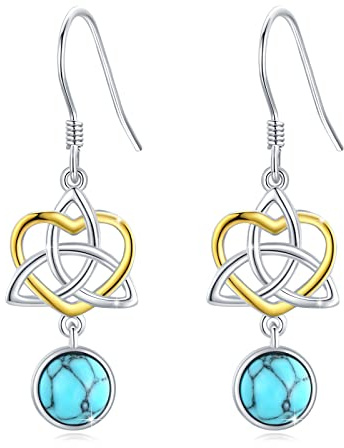 Keltischer Knoten Ohrringe Tropfen Türkis Baumeln Tropfen Herzförmiger Ohrring 925 Sterling Silber Schmuck Geschenke für Frauen Mädchen