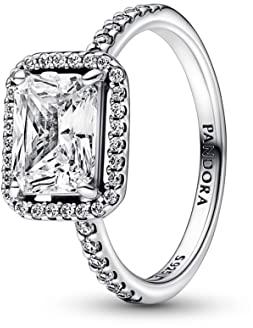 PANDORA Timeless Rechteckiger Funkelnder Strahlenkranz Ring in Sterling-Silber mit Cubic Zirkonia Timeless Collection, Größe 56, 192391C01-56