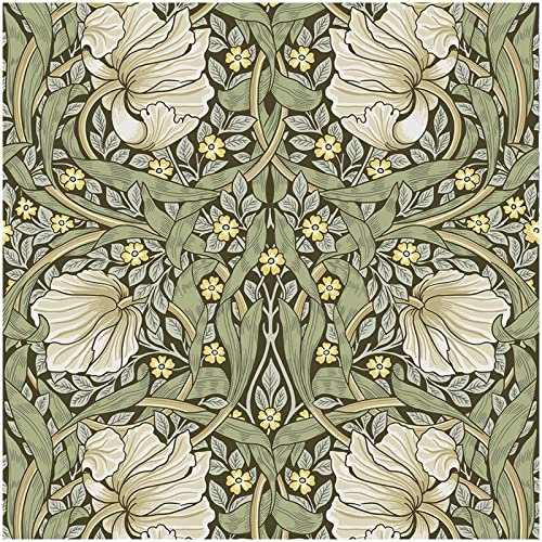 HAOKHOME William Morris - Papel pintado floral vintage para despegar y pegar, diseño botánico verde salvia, amarillo, decoración del hogar, cocina, dormitorio, 17.3 pulgadas x 10 pies