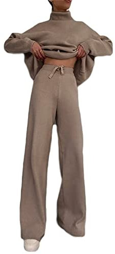 Godoboo Damen Strickanzug Set Casual Freizeitanzug Winter Langarm Strickpullover Und Lange Jogginghose Set 2 Teiler Herbst Freizeitanzug Sportanzug Loungewear