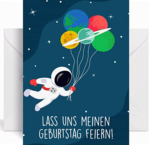 The Life Barn 10 Einladungskarten mit Umschlägen zum Kindergeburtstag | Geburtstagseinladungen Space Astronaut