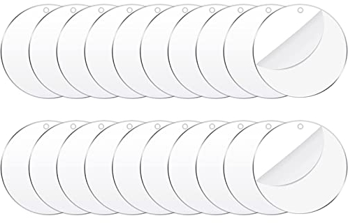 Lot de 20 disques acryliques transparents, plaques acryliques transparentes, rondes en acrylique, idéales pour la fabrication de porte-clés et de décorations de sapin de Noël (5 cm)
