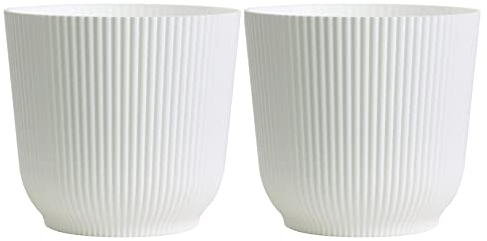 Olly & Rose Oxford Lot de 2 grands pots de fleurs blancs de 22 cm – Pots de fleurs d'intérieur et d'extérieur pour jardin et maison en blanc mat – Pots de fleurs en résine et plastique durci pour