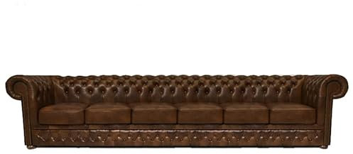 Chesterfield Bank First Class Leder | 6-Sitzer | 2 bis 4 Wochen Lieferzeit (Cloudy Light Braun)