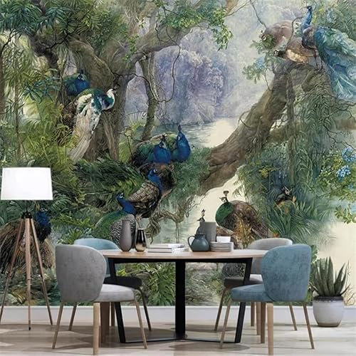 Custom Size Wall Murals，3D Peacock Forest，Removable Peel and Stick Self-Adhesive Wall Murals Large Photo Wallpaper