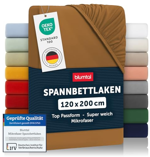 Blumtal® Spannbettlaken 120x200x30cm aus Microfaser - Oekotex zertifiziertes Bettlaken Spannbettlaken in Pumpkin Spice - Braun