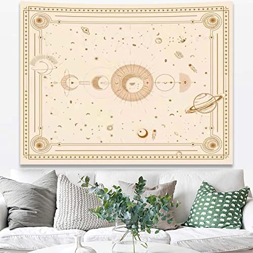 Arawat Wandteppich Mondphasen Wandtuch Schwarz Weiß Wandteppich Mond Sonne Wanddeko Psychedelic Wandteppiche Teppich Gothic Trippy Tapestry Wandtuch Wandbehang Boho Wand Deko (150 x 130cm)