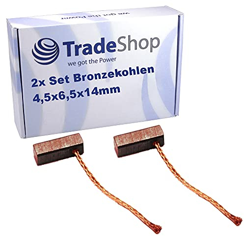 2x Trade-Shop Bronze-Kohle Kohlebürste 4,5 x 6,5 x 14mm 12-24 Volt für verschiedene Auto/KFZ-Motoren Rolltor Garagentor Antriebe Lichtmaschine Wasserpumpe