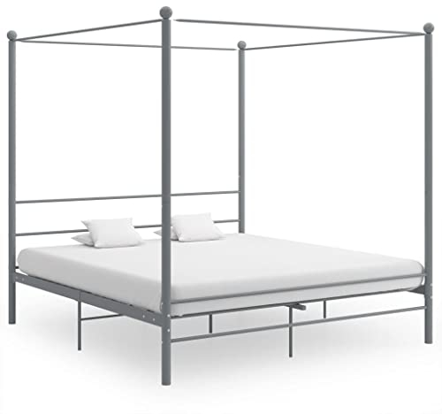 Festnight Himmelbett Bettrahmen 180x200 cm Moskitonetz Bett Metall Metallbett Bettgestell mit Lattenrost Doppelbett Gästebett Jugendbett Schlafzimmerbett Grau