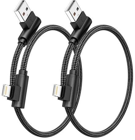 Short Lightning Cable 0.3M 2Pack MFi Certified Right Angle iPhone Charger Nylon Braided Fast Charging Cable for iPhone 14 13 12 11 Pro Max XR XS X 10 8 7 6 Plus SE