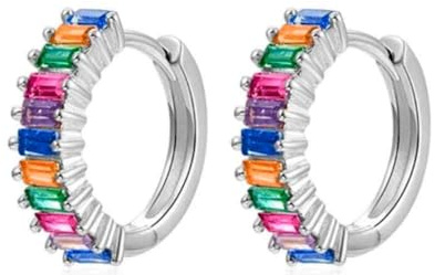 GOLDENCAT Pendientes Magic Plateados, Pendientes Aro Circonitas, Aros Pequeños con Piedras, Argollas Zircon, Aretes, Diámetro aro 15 mm, Grosor del aro 2 mm, Plata de Ley 925, Zircon Color