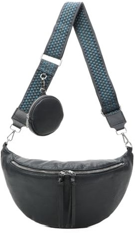 ITALYSHOP24 Damen Tasche Crossbody Schultertasche Gürteltasche Messenger-Tasche Hüfttasche Bauchtasche Umhängetasche Cross-Over Bodybag Handytasche Leder Optik Dunkelblau L