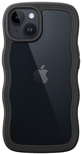 JETech Cute Case for iPhone 14 Plus 6.7-Inch, Wave Frame Curly Shape Shockproof Phone Cover for Women and Girls, Clear Hard PC Back (Black)