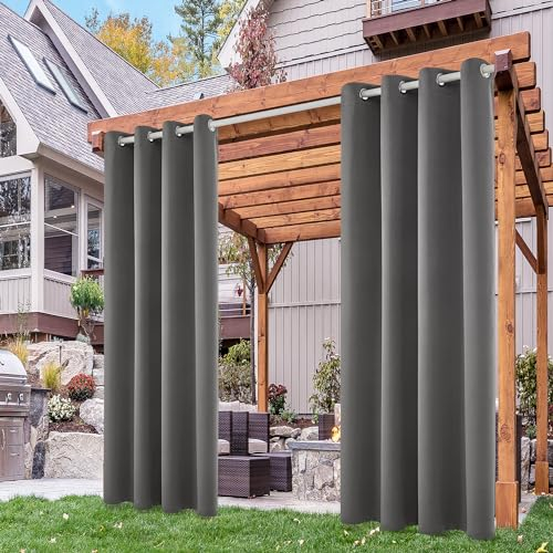 Deconovo Tende da Sole per Esterno con Anelli – Tenda Oscurante Termica e Idrorepellente per Gazebo, Balcone, Patio e Soggiorno, 2 Pezzi 140x270 CM, Grigio Chiaro