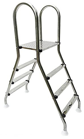 Échelle de Piscine Hors Sol Support en Acier Inoxydable 304 Escalator Double Face pour Piscine 3 Couches de marches antidérapantes Grand escalier de Piscine extérieure (Argent 165 cm)