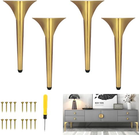Morlinca 4 Stück Möbelfüße Metall, 15cm Füße für Möbel, Schwarz Schrank Füße, Tischfüße mit Schrauben Belastbar Bis 600 KG für Schrank, Sofa, Stuhl, Schubladen, Nachttisch (Gold,25cm/9.8)