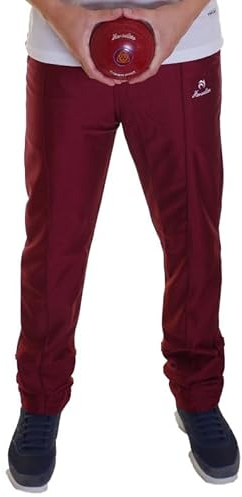 Henselite Sports Lawn Bowls Trousers for Men-Color Maroon-Waist M, 31 inch Leg Length