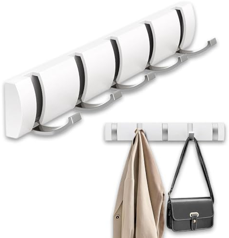 Porte Manteau Mural Pliant,Patère Murale de 5 Crochets rétractables,Patères Pour Suspendre Manteaux écharpes, Sacs à Main et Autres, Pour Cuisine, Salle