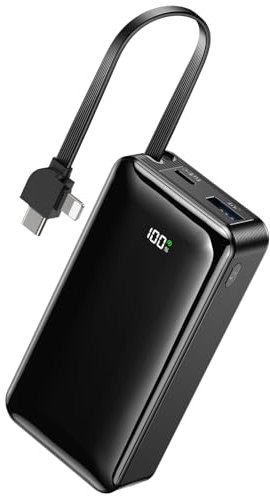 Vconol Power Bank, 20000mAh, 30W, Powerbank fast charge mini con USB C, USB-A, ingresso/uscita, Caricabatterie Portatile Piccolo per iPhone 15/11, Smartphone, Display LED, Nero