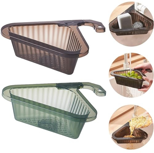 Cesta de Drenaje para Fregadero de Cocina, 2pcs Cesta de Colador de Fregadero Triangular, Cesta de Filtro para Fregadero, Multifuncional Cesta Desagüe Cocina para Alimentos y Frutas, Colador de Basura