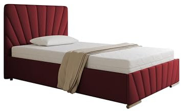 PANDA MÖBEL Polsterbett 120x200 cm - RAY Kollektion - Modern Doppelbett mit hochwertiger Taschenfederkernmatratze Pocket mit Kokosmatte - Polsterbett mit Bettkasten für Schlafzimmer - Rot