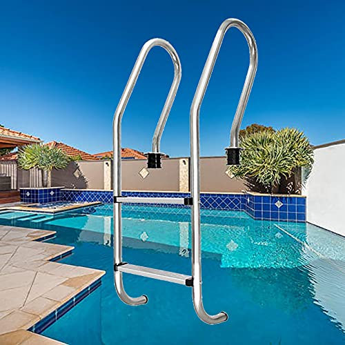 DDKYHU Escalera para Piscina de 136 cm para Piscinas enterradas Escalera de Mano para Piscina de Acero Inoxidable de 2 escalones Resistente con Patas de fácil Montaje