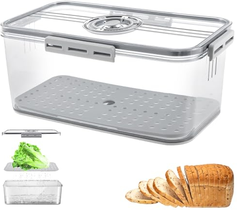 MENIBBLER Bread Bin Airtight Bread Bins for Kitchen Counter, Plastic Bread Keeper with Air Valve, Time Recording Bread Box with Lid, Bread Storage Container for Homemade Bread, Toast (Dark Grey)
