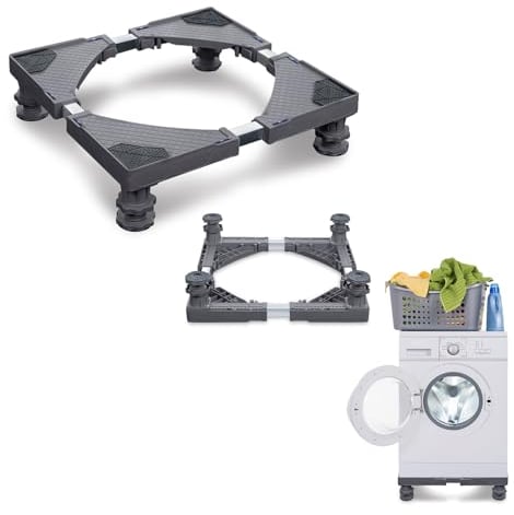 TANYEAR Base regolabile per lavatrici, base con 4 ruote, per lavatrice, frigorifero e asciugatrice, base per lavatrice, grigio (4 basi)