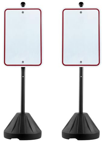 VEVOR Portacartello Portatile, Supporto per Cartello in Ghisa di Parcheggio Mobile 1524 mm con Base in Plastica Rigida e Ruote, per Cartelli Stradali di Divieto di Parcheggio, Bulloni e Dadi, Nero