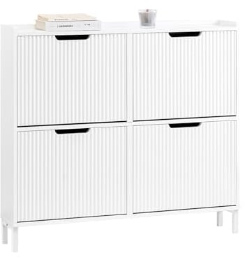 SoBuy Zapatero Estrecho Blanco con 4 Solapas Mueble Zapatero Entrada Recibidor, Armario Zapateros Estrecho de Madera para Pasillo Estrecho y Entrada, 100x19x91cm, Blanco,FSR177-L-W