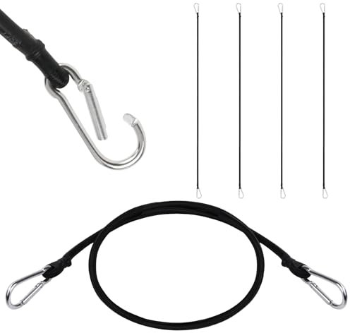 URAQT Bungee Cords with Carabiner Clips 100 CM, 4 Pack Long Heavy Duty Carabiner Bungee Cord, Retractable Straps, with Carabiner Hooks for Roof Racks, Trailers, Camping, Tarps and Travel for All Users