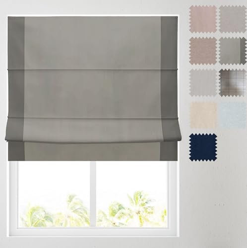 Barnes Blinds - Soft Textured Ara Blackout Roman Blinds -Durable Fittings Easy Fit (Grey/Charcoal Bordered 183cm)