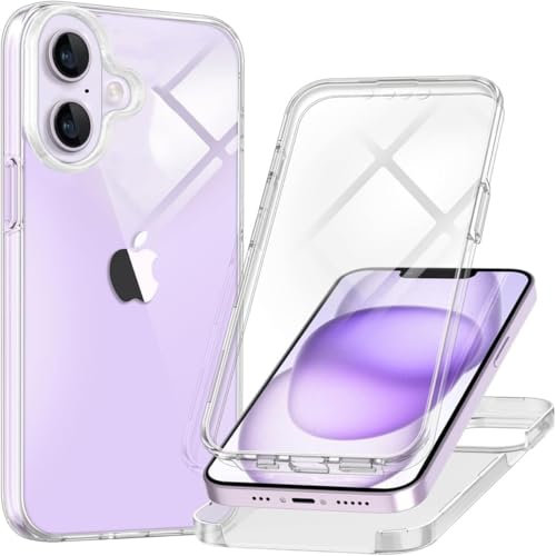 XYWCAI Cover per iPhone 16 con dello Full Trasparente Protezione schermo Custodia Ultra Sottile in Silicone Bumper protettivo 360 Gradi Antiurto cellulare Case per iPhone 16
