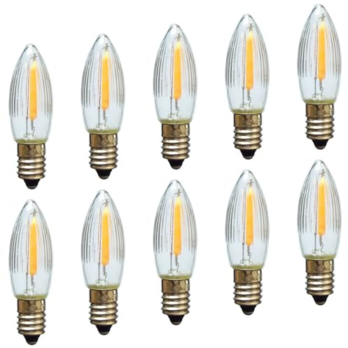 Erzgebirgslicht - AUSWAHL - 10 Stück LED Filament Topkerze 16 V 0,2 W für AUSSEN, für 14-15 Brennstellen E10 Riffelkerze Ersatzbirne Glühbirne Glühlämpchen für Lichterketten Pyramide Schwibbogen