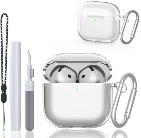 Transparent Schutzhülle Kompatibel mit AirPods 4，Hülle für Airpods 4 (2024) mit Schlüsselanhänger, Stoßfeste Weiche Dünne Schutzhülle Case [Front-LED Sichtbar]