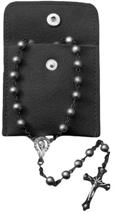 Calkkrer Katholischer Rosenkranz zur Kommunion mit Retro-Kreuz, Samt Geschenkbeutel, Elegante Kreuz für Taufe, Hochzeit, Party (Schwarz)