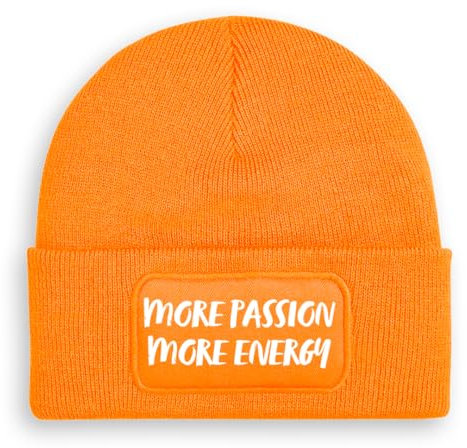 More Passion More Energy - Beanie | Strickmütze | Wollmütze | Beanie mit Druck | lustige Sprüche | Apres-Ski | Winter | Orange