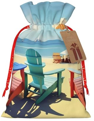 MyPiky Strandkörbe und Landschafts-Druck, Weihnachtsgeschenktüten, Geschenkbeutel, Aufbewahrungstasche, Kordelzug, Geschenktasche für Party, Urlaub