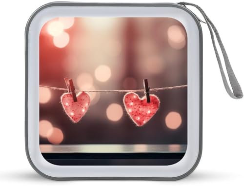 JTREHY 40 Sheets Capacity CD Case Storage Bag,Hanging Heart Shape Printed Portable Zipper CD DVD Case Holder Large Capacity CD Wallet for Car, Home, Office, Games Disc, Audio Music