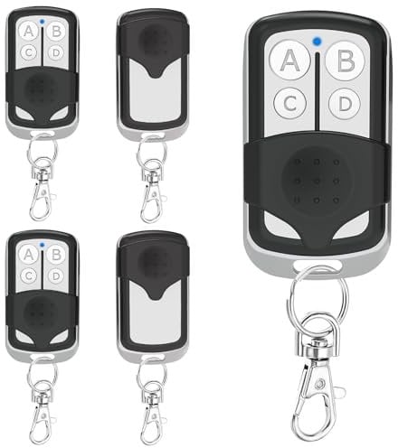 433MHz Copy Remote Opener, 5 Pcs Universal Automatic Gate Remote Control,with 4 ABCD Buttons Duplicate, Compatible with Garage Doors, Electric Gates, Car Alarms