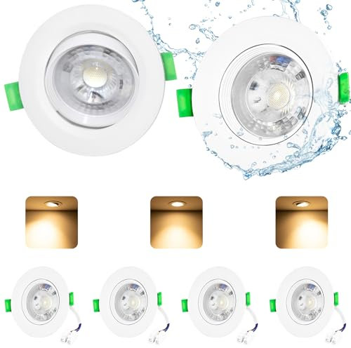 Ugvmn LED Downlights Ultra Slim 5W Cool White 6000K, 30° Swivel Recessed Ceiling Lights, IP44 Round Ceiling Spotlights for Bathroom Kitchen Living Room, 6 Pack