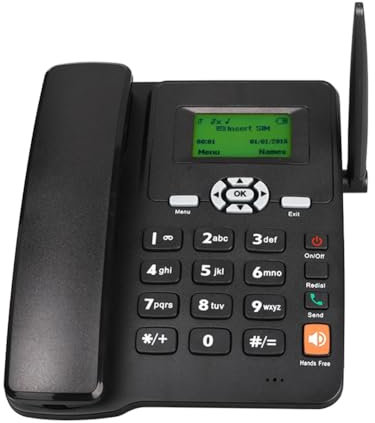 Peowuieu Teléfono Inalámbrico de Escritorio Compatible con gsm 850/1800/1900 MHz, Tarjeta SIM Dual, Teléfono Fijo 2G con Antena, Radio y Enchufe de la UE