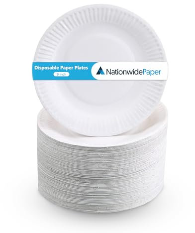 Nationwide Paper 9 Inch Round Paper Plates - White Disposable Plates for School, Office, BBQ, Ideal for Snacks, Meals & Desserts, Restaurant, Catering & Everyday Use (1000 Pcs)