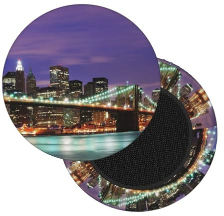 ESNAIUVCD Barhocker-Sitzbezüge, dehnbar, rund, Motiv: New York Night Print, für 35,6 - 40,6 cm große Stühle, modisches Sitzkissen, Sattelschonbezüge, 2 Stück