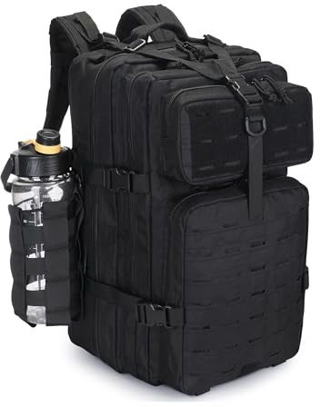 VINBAGGE Taktischer Rucksack Molle Motorrad Militär Rucksäcke Wanderrucksack Outdoor Wasserdicht Trekkingrucksack 35L Campus Jagdrucksack Reisen für Jungen, Schwarz